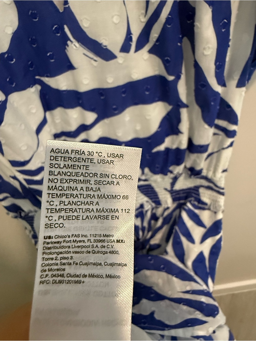 Chico's Flutter Sleeve Blue White Tropical Maxi Dress Size 2 US 12 Cotton Resort - Picture 10 of 15